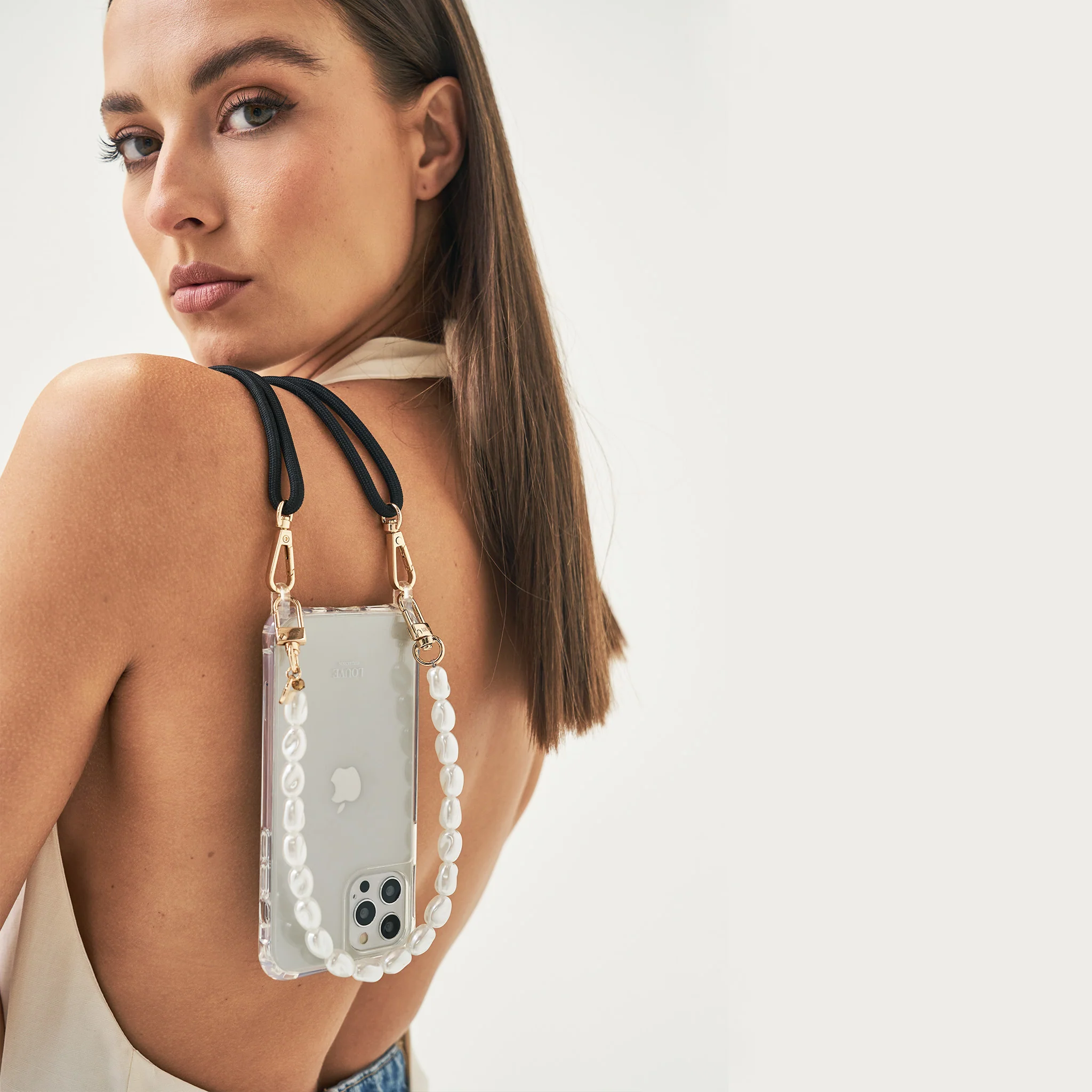 Clear Phone Case + Pearl Wristlet + Black Crossbody Strap - Image 6
