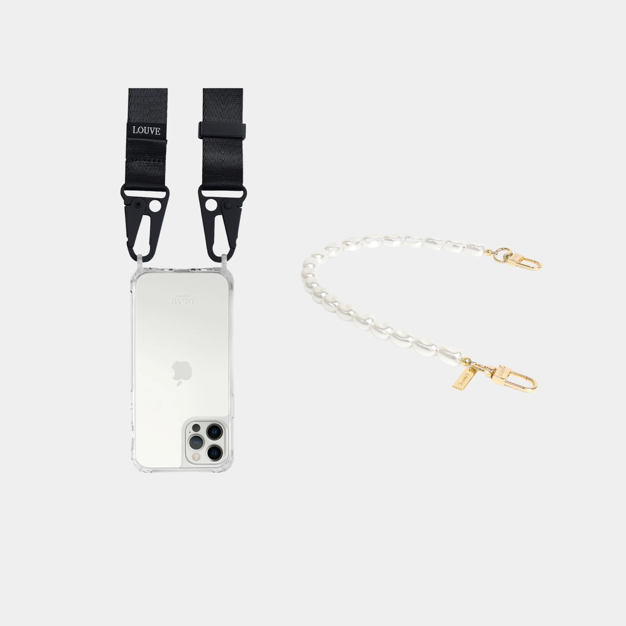 Clear Phone Case + Pearl Wristlet + Black Crossbody Lanyard - Image 7
