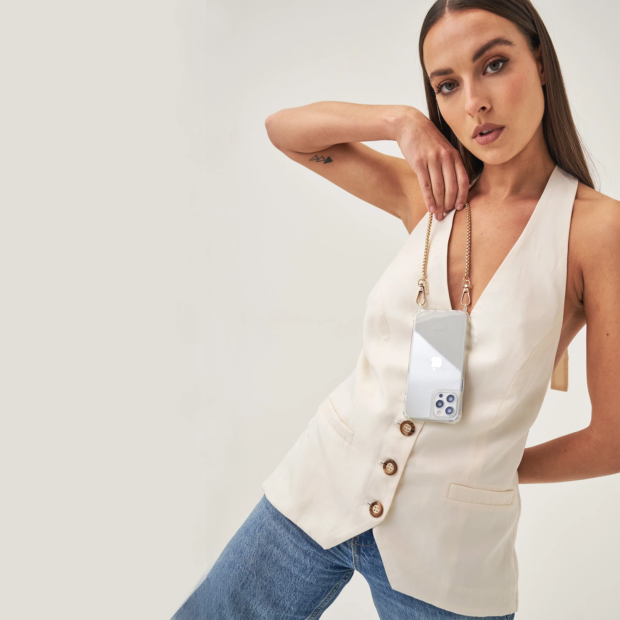 Clear Phone Case + Gaia Gold-Plated Wristlet + Pearl Crossbody Chain - Image 3