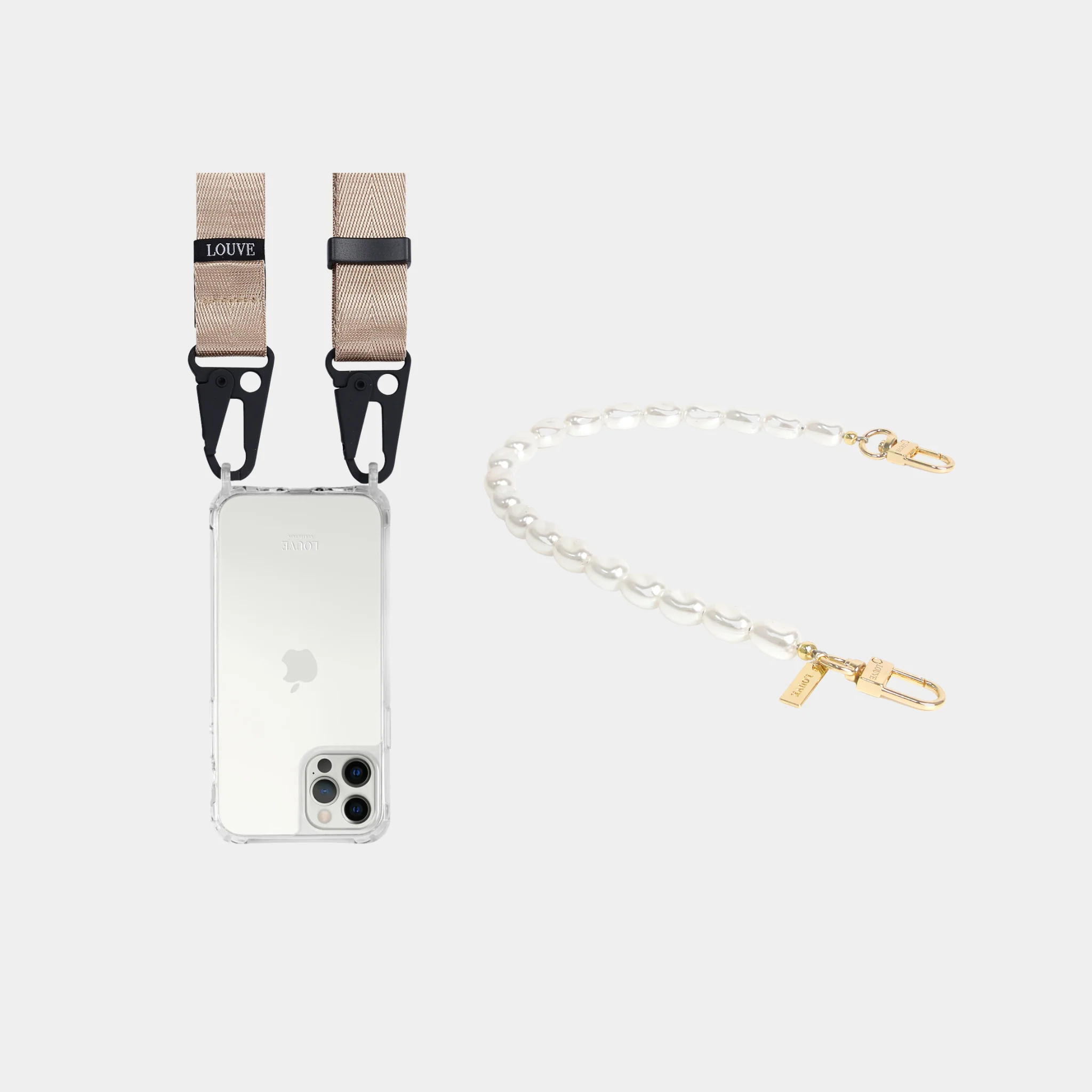 Clear Phone Case + Pearl Wristlet + Nude Crossbody Lanyard - Image 17